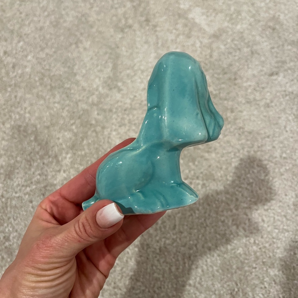 Vintage Ceramic Turquoise Blue Dog Figurine Planter - Picture 2 of 6